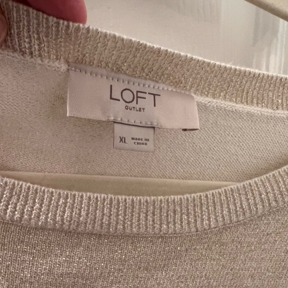 Loft outlet cream/gold metallic detail crew neck sweater XL - Picture 4 of 9